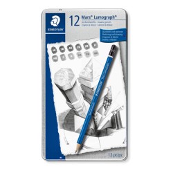 Staedtler Set 12 Matite Grafite Medie Mars Lumograph 100 scatola in metallo