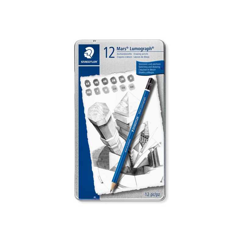 Staedtler Set 12 Matite Grafite Medie Mars Lumograph 100 scatola in metallo