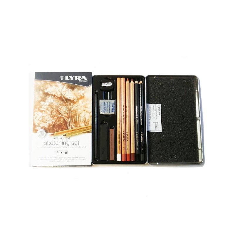 Scatola in metallo matite Lyra Rembrandt Sketching Set, con accessori