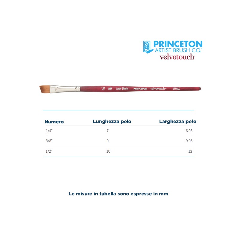 Princeton Velvetouch Serie n.P3950 pennello sintetico fibra mista angolare, manico corto