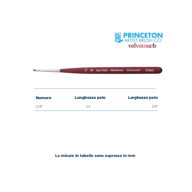 Princeton Velvetouch Mini Serie n.P3950 pennello sintetico fibra mista angolare, manico corto