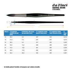 Da Vinci Serie n.5598, Casaneo, pennello in pelo sintetico a punta tonda a lunghezza media, manico corto